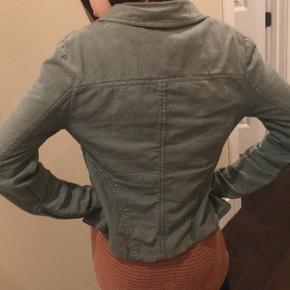 Olive Green Linen Jacket Free People XS Adore! - Picture 7 of 8